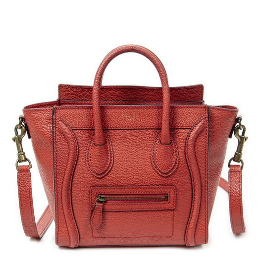 Celine Nano Luggage Red Grained Calfskin Leather A