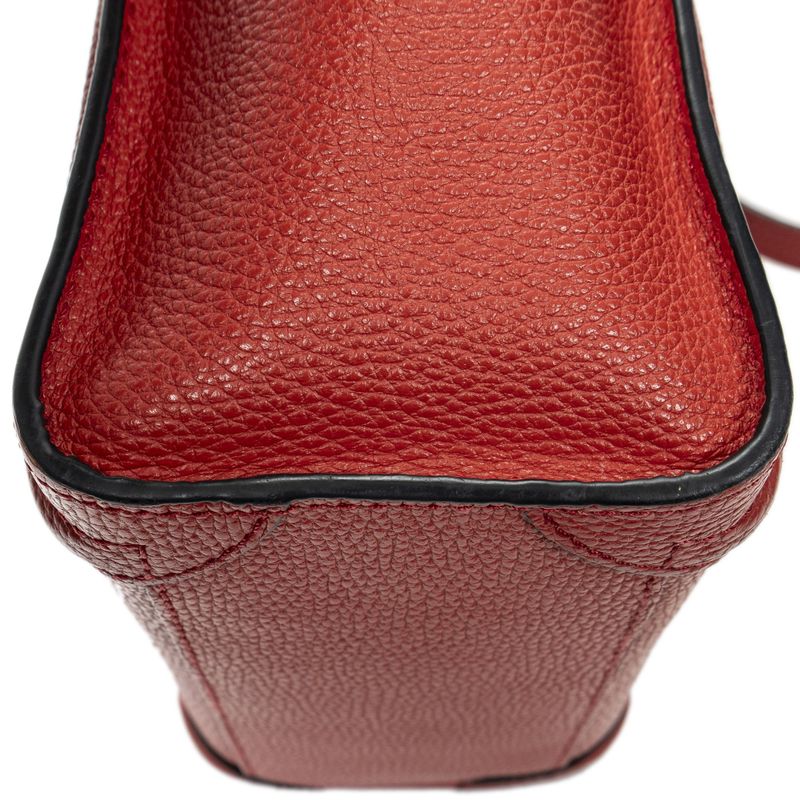 Celine Nano Luggage Red Grained Calfskin Leather A
