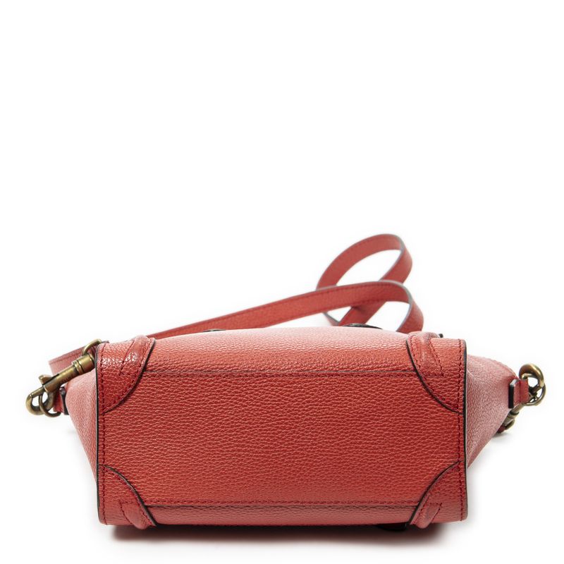 Celine Nano Luggage Red Grained Calfskin Leather A
