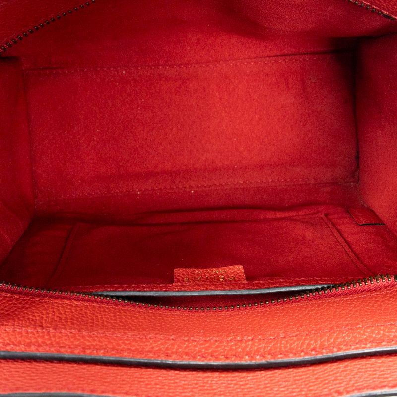 Celine Nano Luggage Red Grained Calfskin Leather A