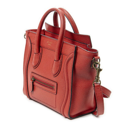 Celine Nano Luggage Red Grained Calfskin Leather A