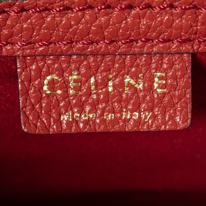 Celine Nano Luggage Red Grained Calfskin Leather A