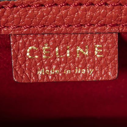 Celine Nano Luggage Red Grained Calfskin Leather A