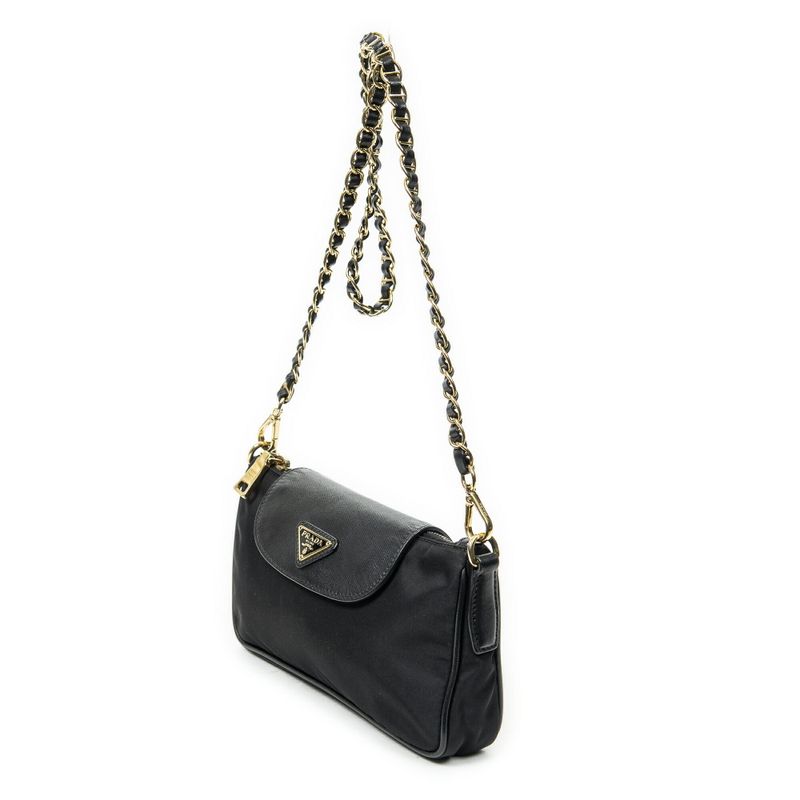 Prada Small Zip Chain Crossbody Black Nylon Canvas A