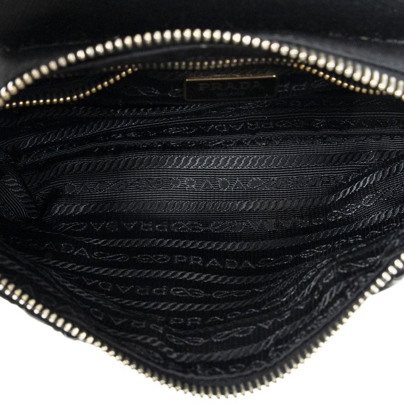 Prada Small Zip Chain Crossbody Black Nylon Canvas A