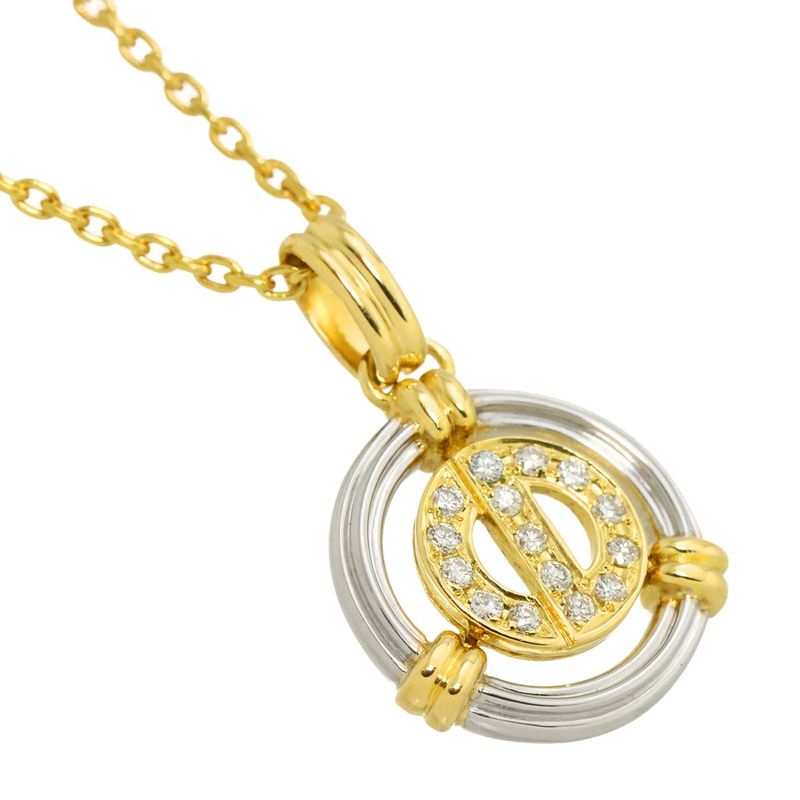 Christian DIOR Logo Diamond Necklace 40cm (1575in) 18K YG WG 750 Diamond