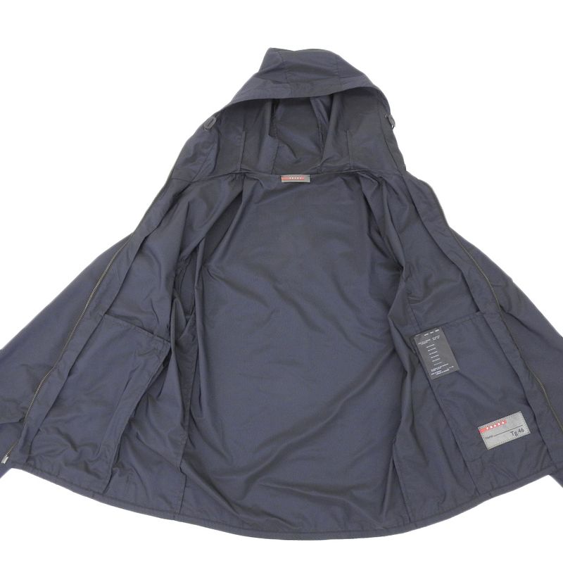 Prada Sport Striped Zip Up Hoodie Men's Navy 46