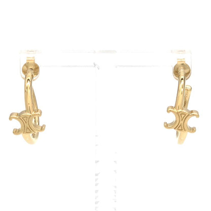 Celine Triomphe Asymmetric Hoop Earrings Binaural Gold Finish Brass Nickel Free