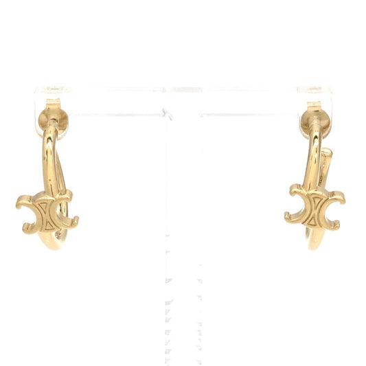 Celine Triomphe Asymmetric Hoop Earrings Binaural Gold Finish Brass Nickel Free