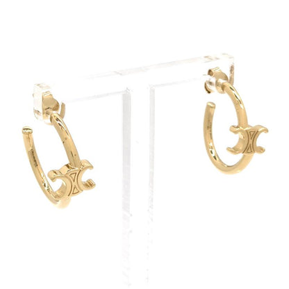 Celine Triomphe Asymmetric Hoop Earrings Binaural Gold Finish Brass Nickel Free