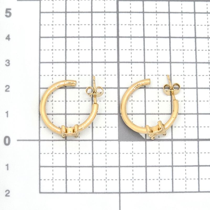 Celine Triomphe Asymmetric Hoop Earrings Binaural Gold Finish Brass Nickel Free