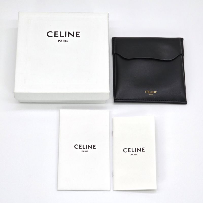 Celine Triomphe Asymmetric Hoop Earrings Binaural Gold Finish Brass Nickel Free