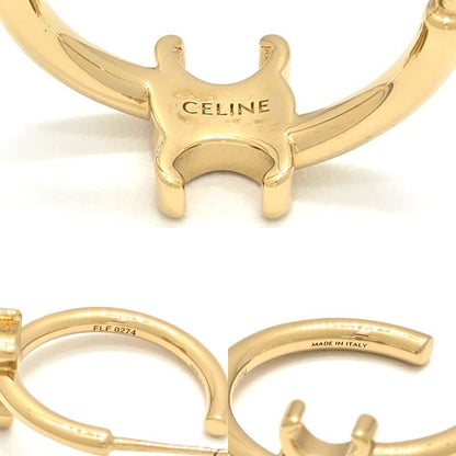 Celine Triomphe Asymmetric Hoop Earrings Binaural Gold Finish Brass Nickel Free
