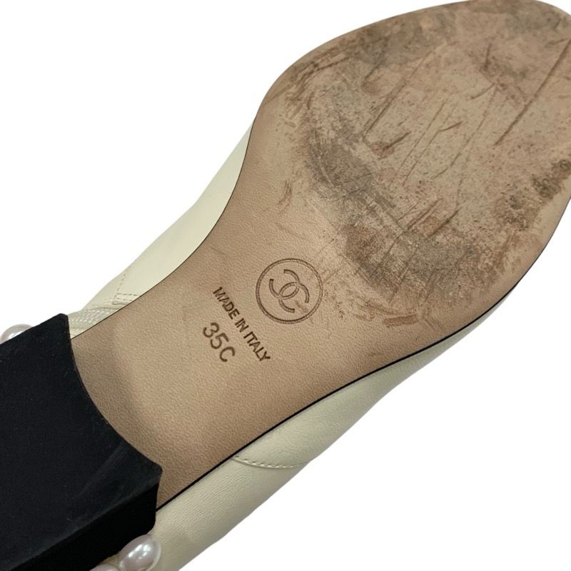 Chanel Boots Short Boots Shoes Leather Fabric Ivory Black Coco Mark Pearl