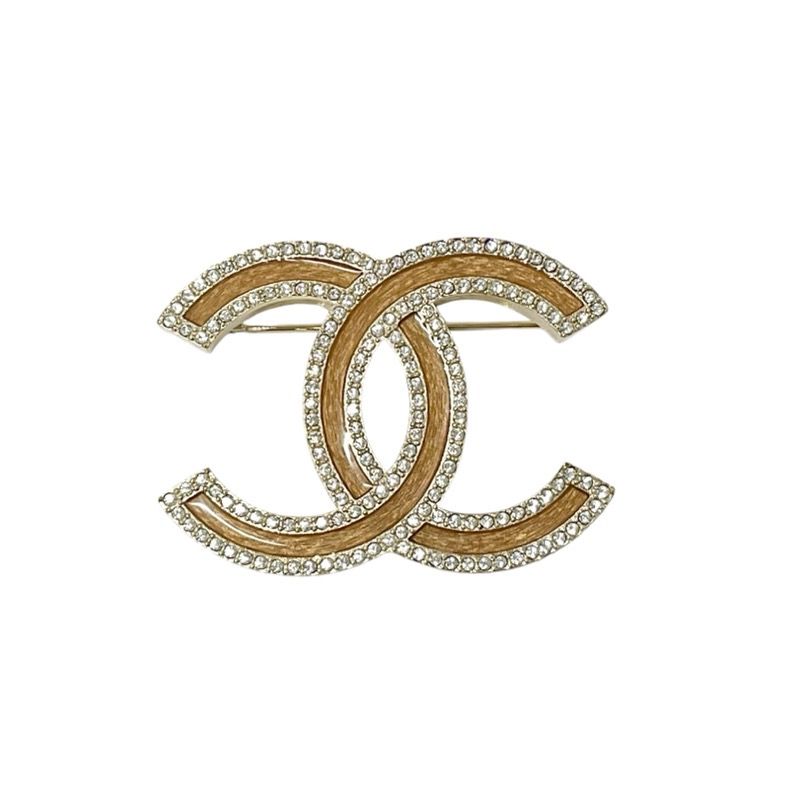 Chanel Brooch Corsage Gold Here Mark Rhinestone