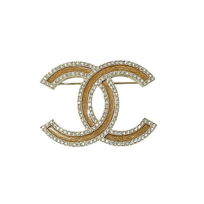 Chanel Brooch Corsage Gold Here Mark Rhinestone