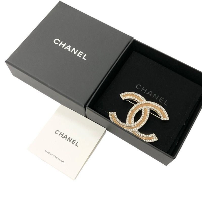 Chanel Brooch Corsage Gold Here Mark Rhinestone