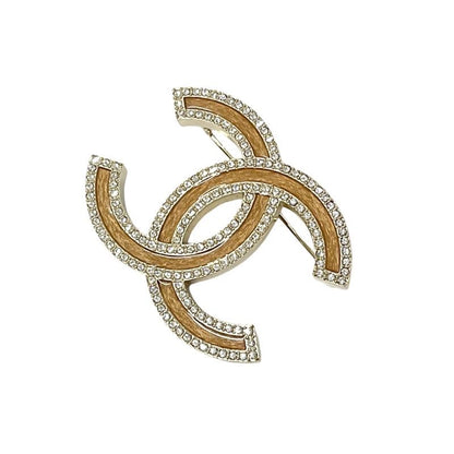 Chanel Brooch Corsage Gold Here Mark Rhinestone