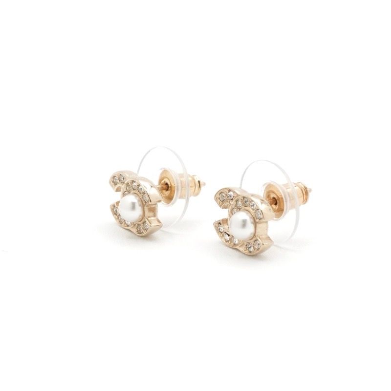 Chanel Earrings Earring Gold Coco Mark Rhinestone
