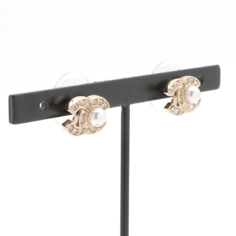 Chanel Earrings Earring Gold Coco Mark Rhinestone