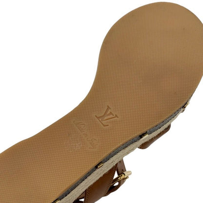 Louis Vuitton Boundary Monogram Sandals Shoes Leather Brown Gold Ankle Strap