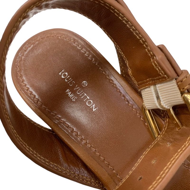 Louis Vuitton Boundary Monogram Sandals Shoes Leather Brown Gold Ankle Strap