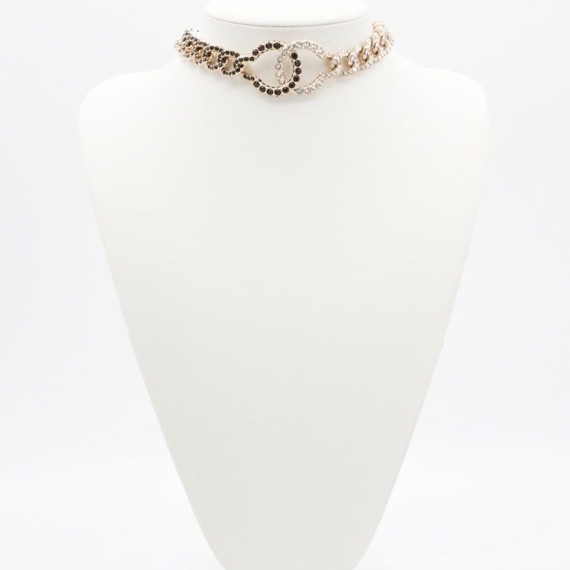 Chanel Necklace Pendant Choker Gold Coco Mark Rhinestone