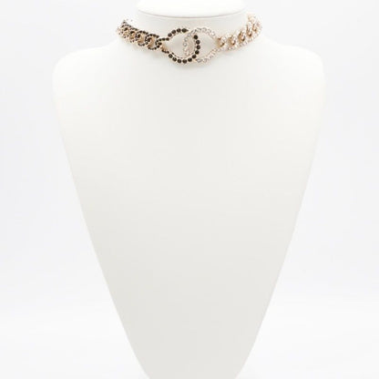 Chanel Necklace Pendant Choker Gold Coco Mark Rhinestone