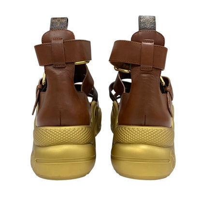 Louis Vuitton Arclight Line Monogram Sandals Shoes Leather Brown Gold