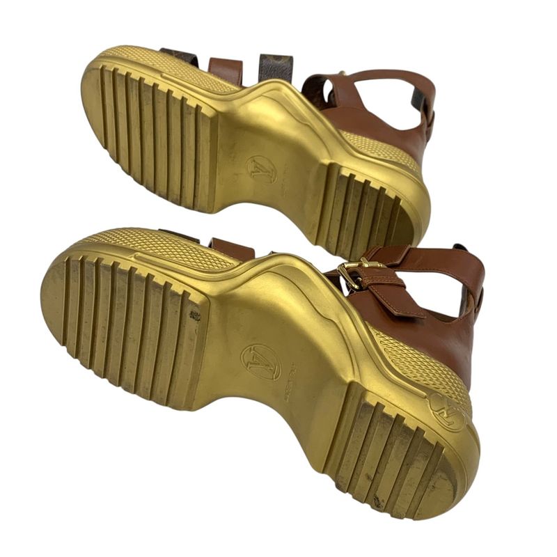 Louis Vuitton Arclight Line Monogram Sandals Shoes Leather Brown Gold