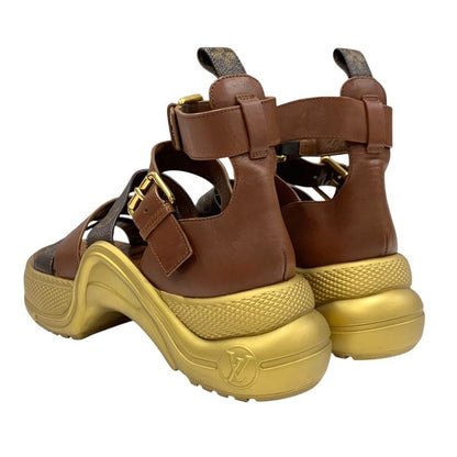 Louis Vuitton Arclight Line Monogram Sandals Shoes Leather Brown Gold