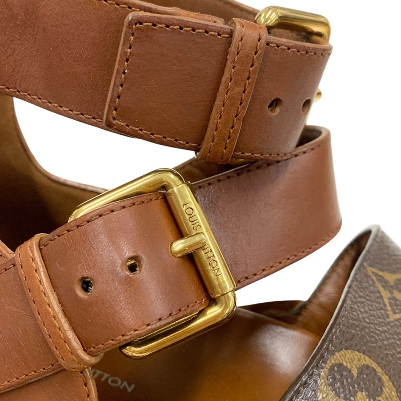 Louis Vuitton Arclight Line Monogram Sandals Shoes Leather Brown Gold