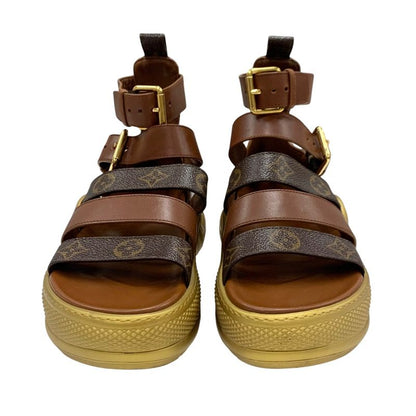 Louis Vuitton Arclight Line Monogram Sandals Shoes Leather Brown Gold