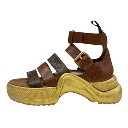 Louis Vuitton Arclight Line Monogram Sandals Shoes Leather Brown Gold