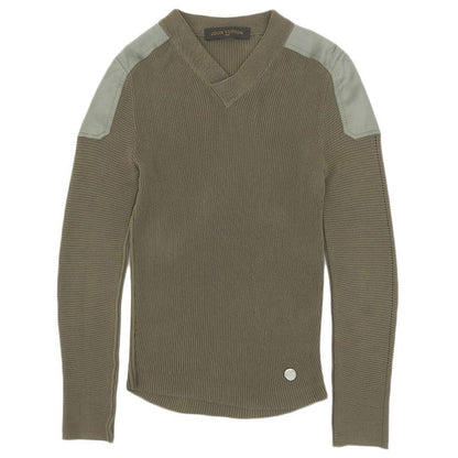 Louis Vuitton Silk And Cotton Shoulder Patch Logo Metal V-neck Ribbed Knit