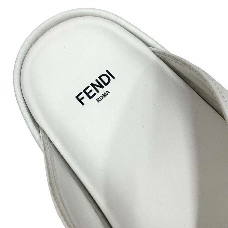 Fendi Sandals Shoes Leather White Gold Metal Logo