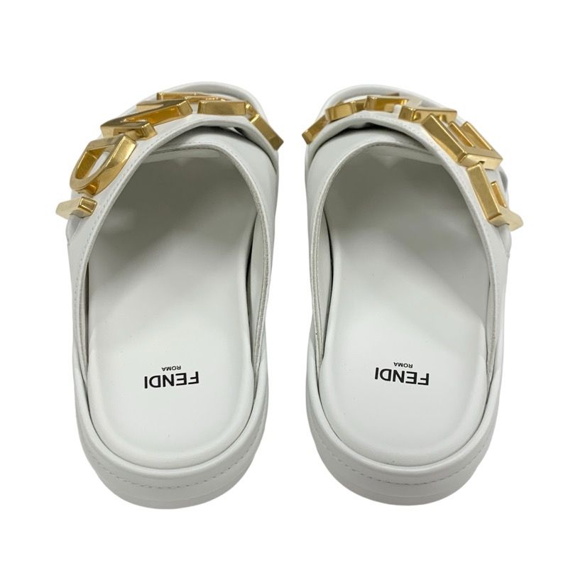 Fendi Sandals Shoes Leather White Gold Metal Logo