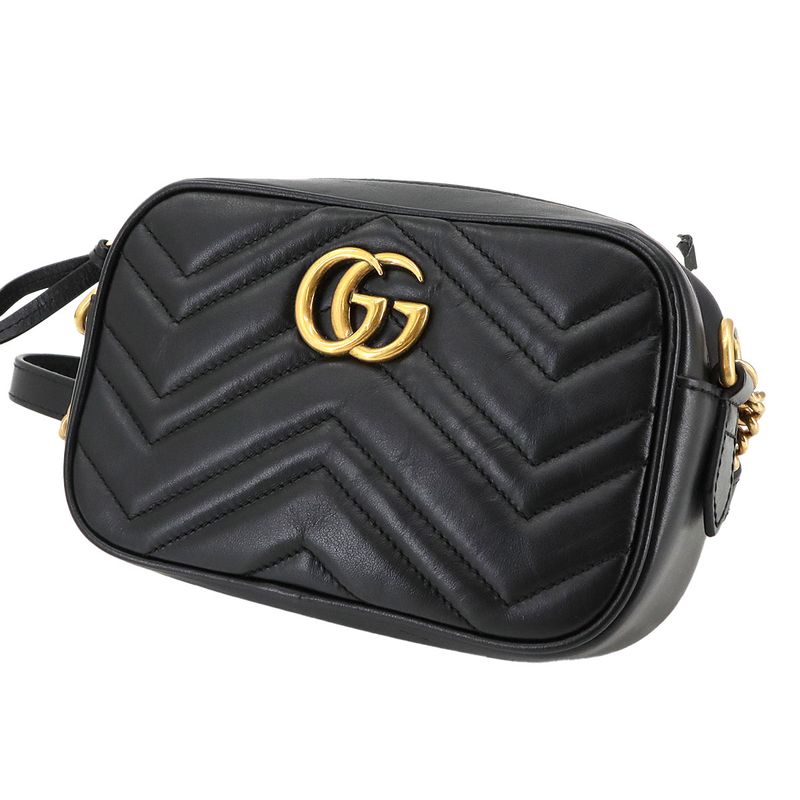 Gucci GG Marmont Quilted Mini Chain Shoulder Bag Leather Black 448065 Quilting