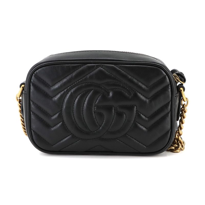 Gucci GG Marmont Quilted Mini Chain Shoulder Bag Leather Black 448065 Quilting