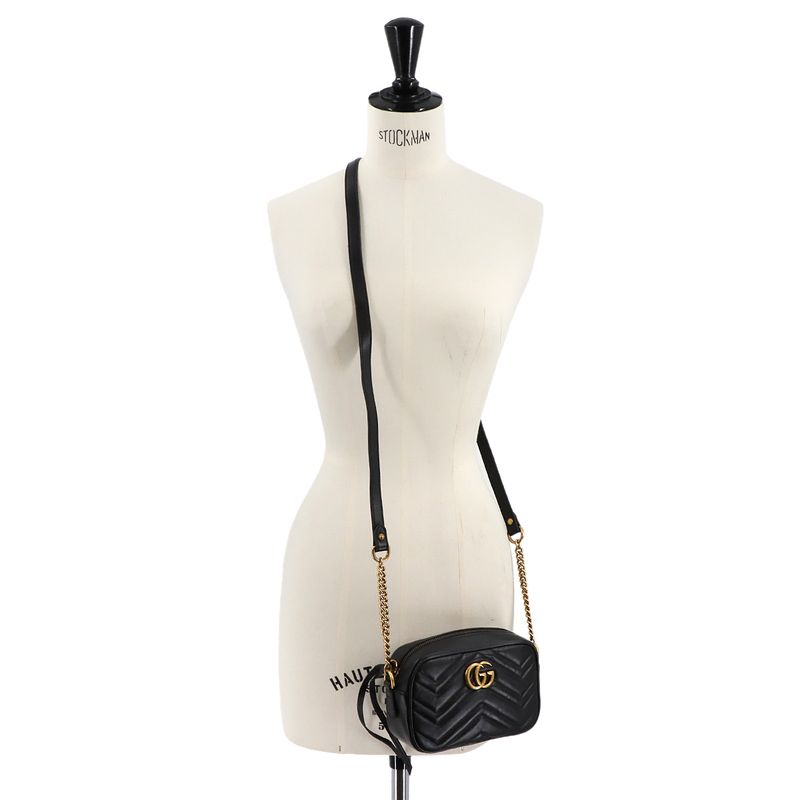 Gucci GG Marmont Quilted Mini Chain Shoulder Bag Leather Black 448065 Quilting
