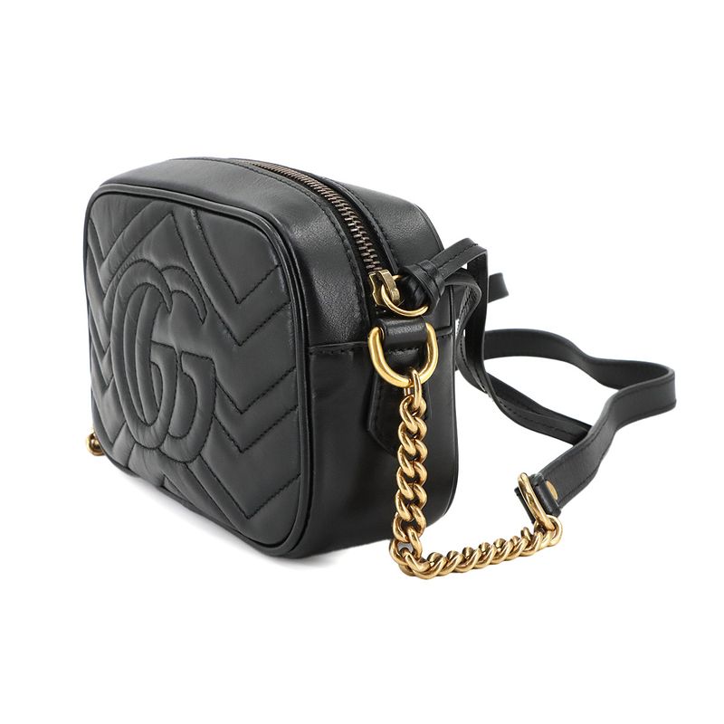 Gucci GG Marmont Quilted Mini Chain Shoulder Bag Leather Black 448065 Quilting