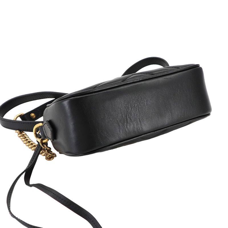 Gucci GG Marmont Quilted Mini Chain Shoulder Bag Leather Black 448065 Quilting