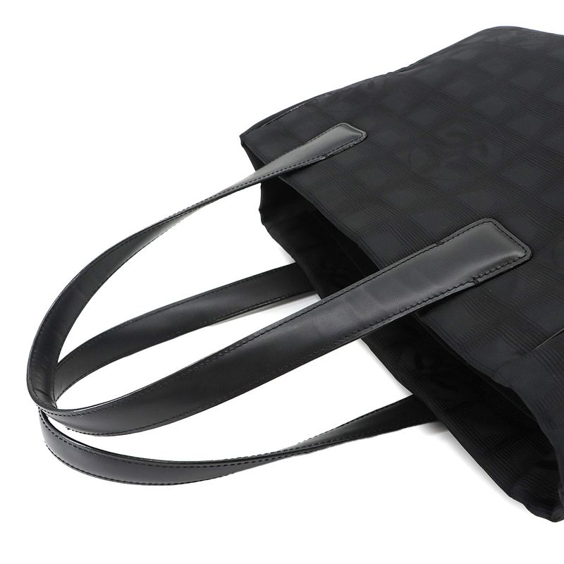 Exhibited Chanel New Travel Line Tote PM Bag Nylon Jacquard Leather Black