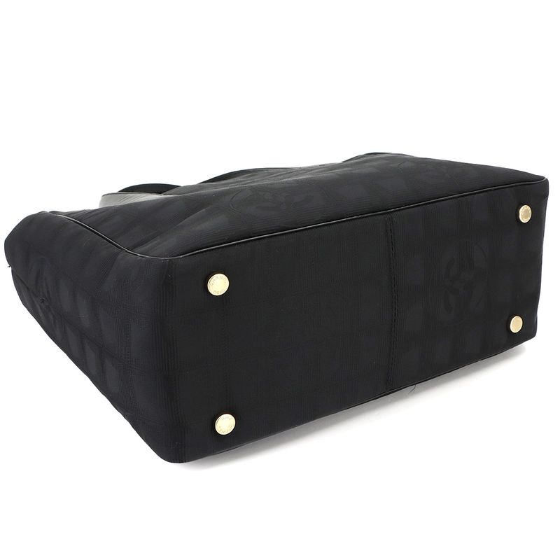 Exhibited Chanel New Travel Line Tote PM Bag Nylon Jacquard Leather Black