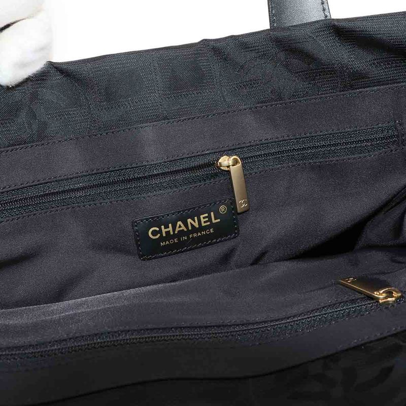 Exhibited Chanel New Travel Line Tote PM Bag Nylon Jacquard Leather Black