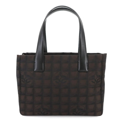 Exhibited Chanel New Travel Line Tote PM Bag Nylon Jacquard Leather Dark Brown