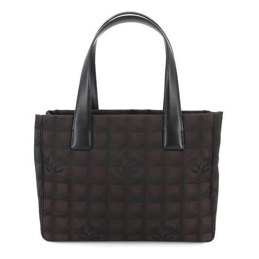 Exhibited Chanel New Travel Line Tote PM Bag Nylon Jacquard Leather Dark Brown