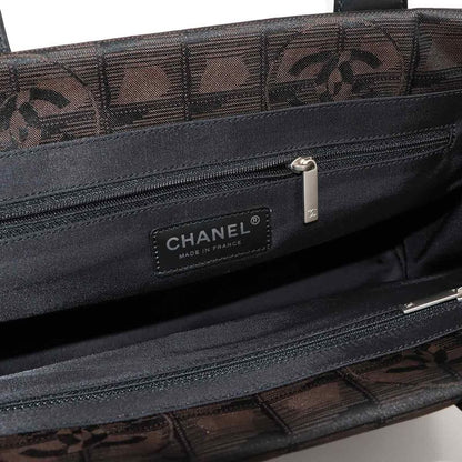 Exhibited Chanel New Travel Line Tote PM Bag Nylon Jacquard Leather Dark Brown