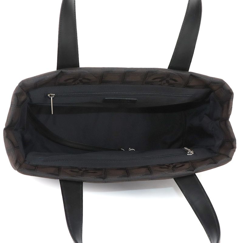 Exhibited Chanel New Travel Line Tote PM Bag Nylon Jacquard Leather Dark Brown