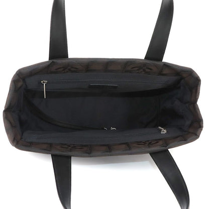Exhibited Chanel New Travel Line Tote PM Bag Nylon Jacquard Leather Dark Brown